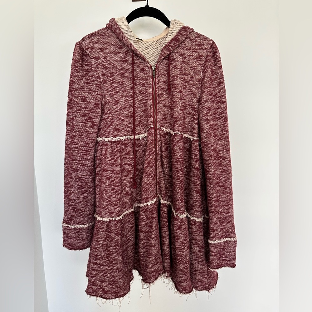 Free people size xs raw hem hoodie dress with front zip